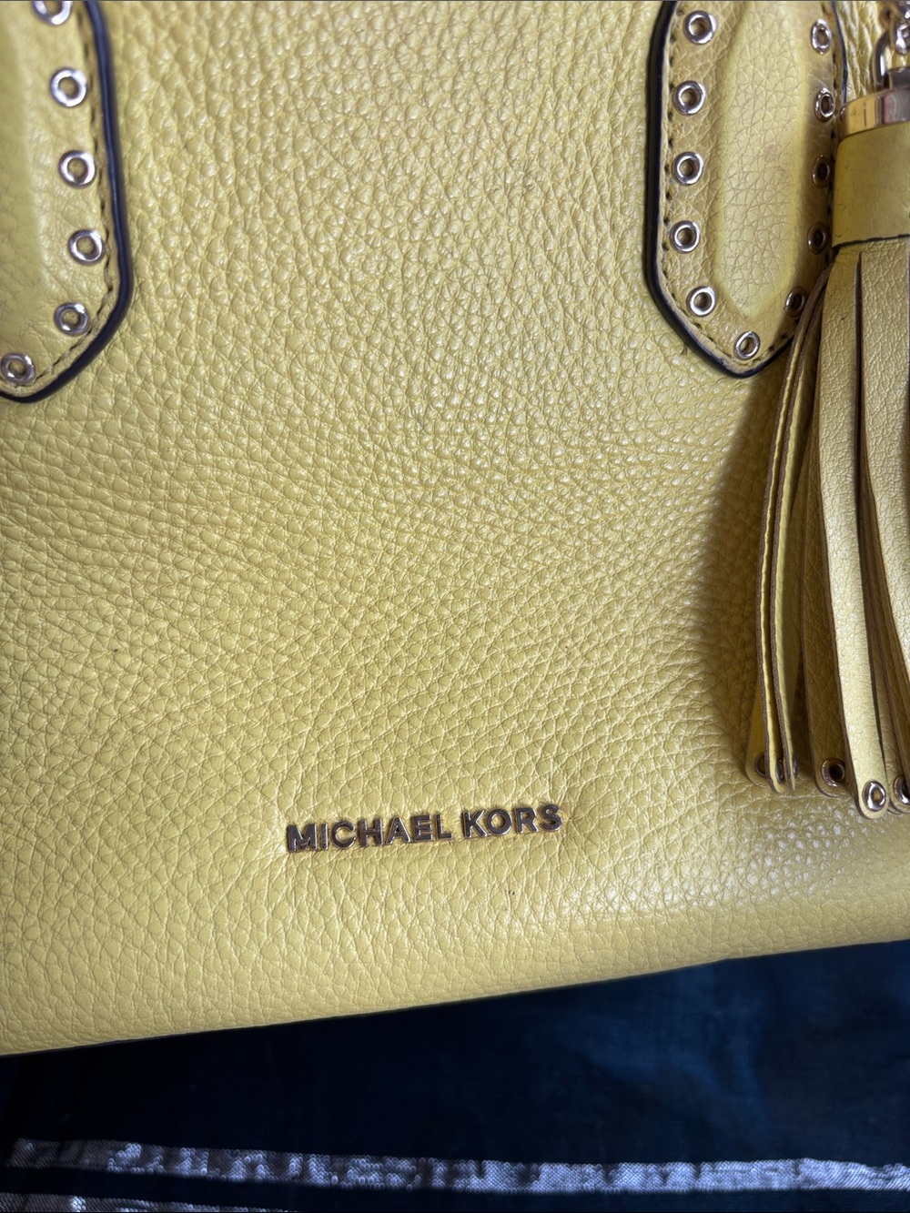 Michael Kors Yellow Pebbled Leather Satchel with Tassel Charm - Picture 3 of 10